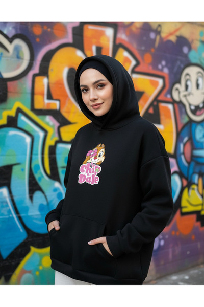 RPT MODA TOP DE PULOVER DE BAZĂ CU GLUGĂ DETALIE DE IMPRIMARE DE IEPURE DE MĂ...