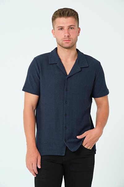 Polo State Cămașă pentru bărbați tricotată Regular Fit albastru bleumarin