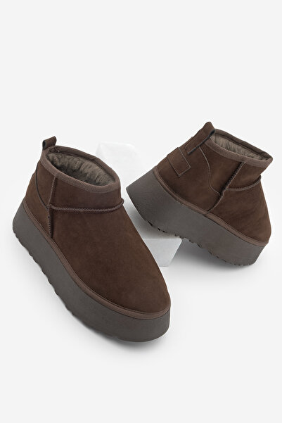 Marjin Kadın Kalın Taban İçi Kürklü Acı Kahve Yarım Bot Tefis Kahve Süet