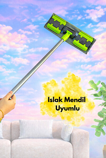 Elefan Yeşil Mandallı Kıskaçlı Mikrofiber Istediğin Bezi Tak Yer Duvar Cam Silme Mop - Islak Mendil Uyumlu