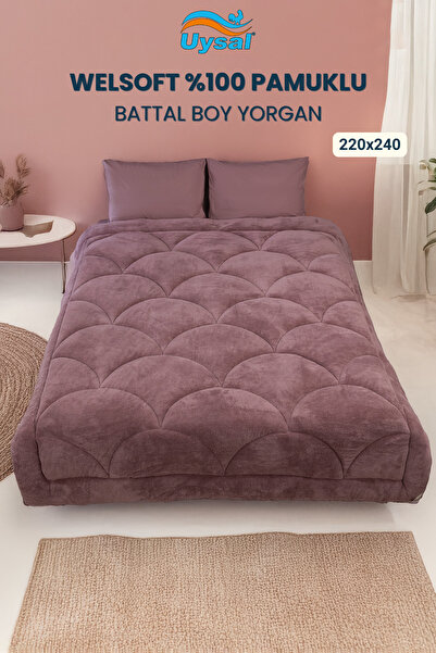 UYSAL WELSOFT AKFİL MİDYE DESEN BATTAL BOY YORGAN GÜL KURUSU 220x240