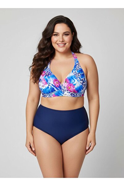 FUNELLA Set de bikini elegant cu model Tie-Dye, cu talie înaltă, cu gât