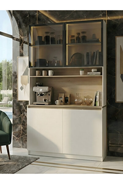 Free Home Premium MDF Ürün Flora Kahve Köşesi Mutfak Kiler Dolabı Çok Amaçlı Dolap Kahve İstasyonu