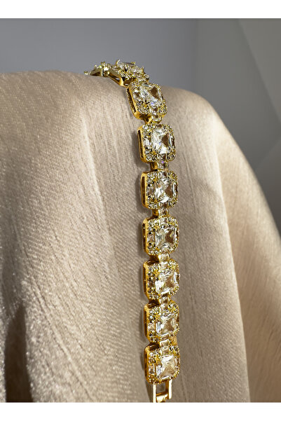 Samu Accessories سوار هالو سو واي من حجر الباجيت المربع - تنس هالو باجيت الذهبي