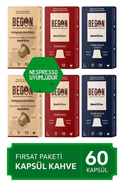 BEGON Nord Kivu Nespresso Uyumlu Alüminyum Kapsül Kahve Fırsat Paketi - 60 Adet