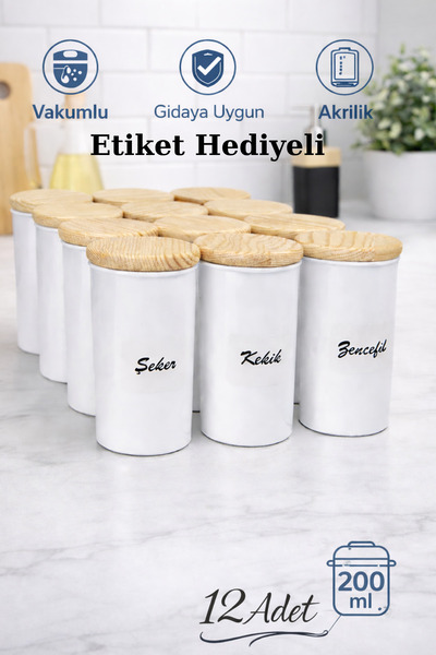 Denizcan Home 12'li 200 ml Vakumlu Ahşap Kapaklı Porselen Görünümlü Akrilik B...
