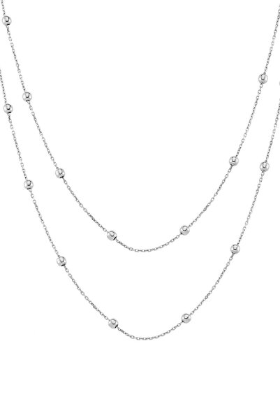 Azuris Silver Azuris 925 Ayar Gümüş Toplu Zincir Ikili Kolye 50 Cm