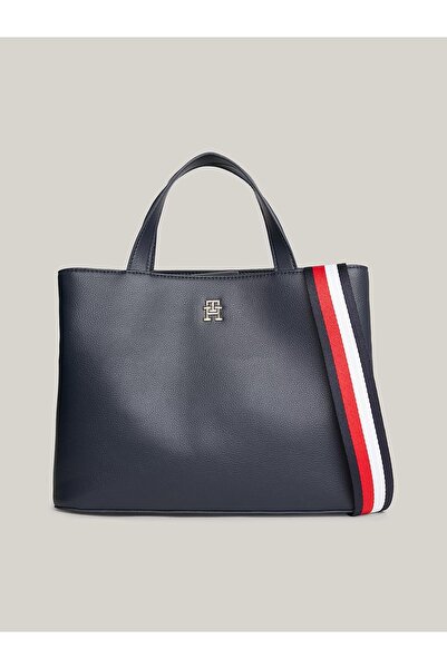 Tommy Hilfiger Kadın Deri Marka Logolu Fermuarlı Günlük Kullanım Lacivert Omu...