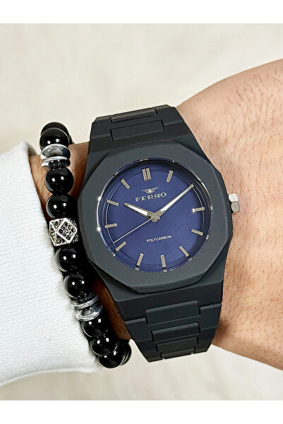 FERRO Siyah Polikarbon Kordon Kol Saati F11400D-G3 3 ATM Su Geçirmez 2 Yıl Garantili Bileklik Hediye