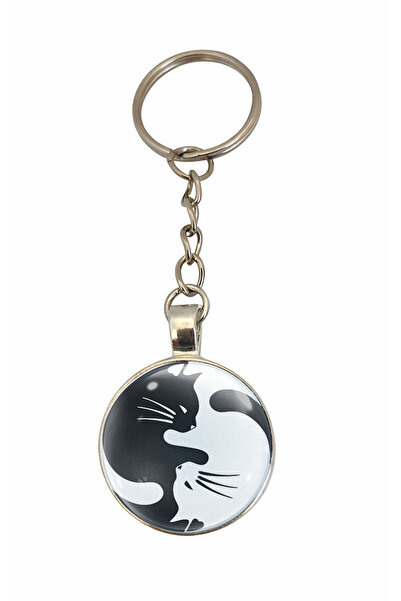YingYang Kedi Anahtarlık, Cam Kaplama Kedi Anahtarlık, Kedili Anahtarlık,
