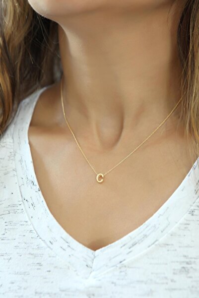 Azuris Silver Azuris 925 Ayar Gümüş Üç Boyutlu C Harfli Harfi Kolye