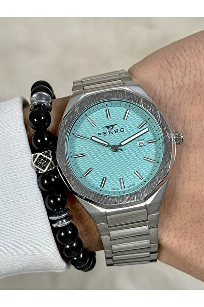 FERRO Gümüş Çelik Kordon Erkek Kol Saati F11535A-A15 3 ATM Su Geçirmez 2 Yıl Garantili Bileklik Hediye