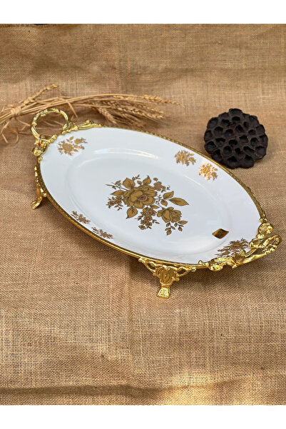 Barok وعاء تقديم بيضاوي الشكل من البورسلين الذهبي