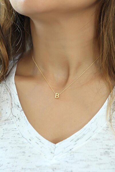 Azuris Silver Azuris 925 Ayar Gümüş Üç Boyutlu B Harfli Harfi Kolye