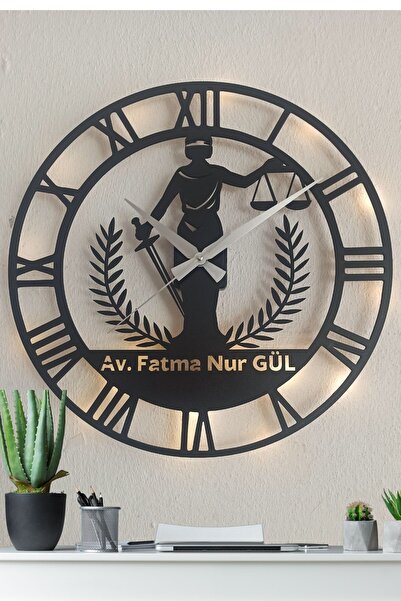 Blackdekor 50 cm Avukat Ofislerine Özel İsimli Duvar Saati, Adalet Sembolü Duvar Saati, Avukatlara Hediye