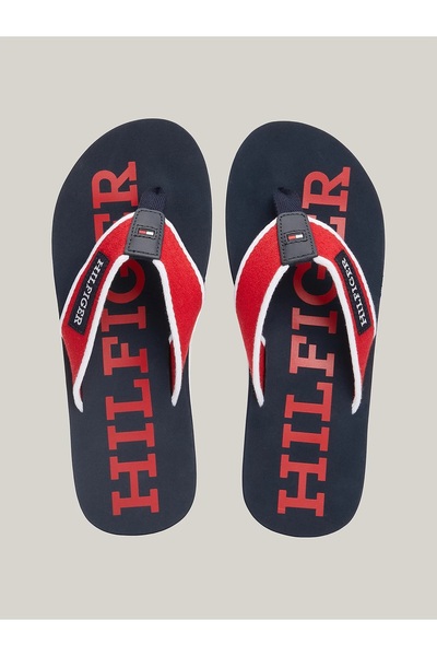 Tommy Hilfiger شبشب شاطئ Hilfiger باللون الأزرق الداكن للرجال - رقعة حمراء