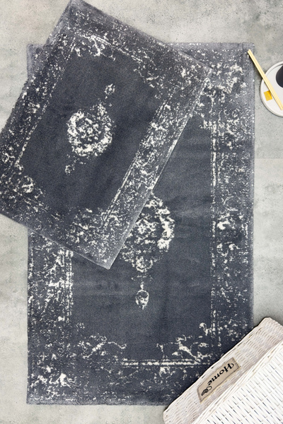 ZEBRACASA طقم سجادة حمام مزدوجة باللون الرمادي الداكن من Karsten