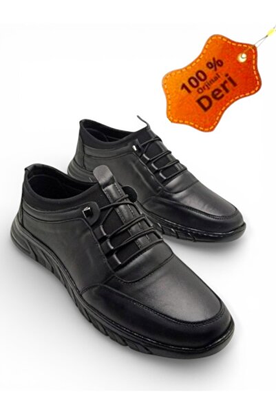 MAGIC SHOES حذاء رياضي كاجوال أسود اللون للرجال من الجلد الطبيعي فائق الراحة وخفيف الوزن موسمي