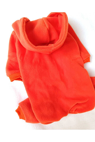 PATİBÖR Turuncu Polarlı %100 Pamuk Kumaş Köpek Kıyafeti Kapüşonlu Tulum