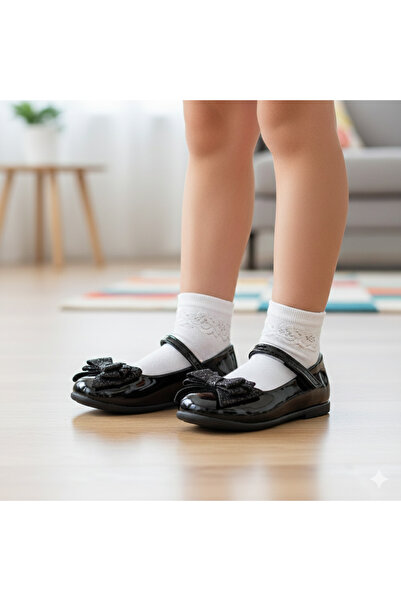 Bebbini Linda-fiyonklu Özel Gün Siyah Vegan Kız Çocuk Babet