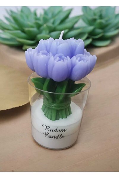 rudemcandle Bardakta çiçek demeti dekoratif hediyelik mum
