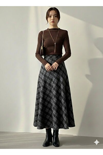 PINTORE Kadın Ekose Desenli Uzun Etek