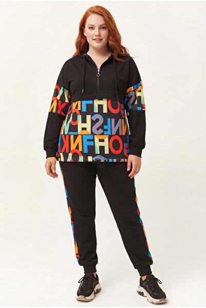 Ebsumu Dámská sada tepláků velké velikosti s barevným vzorem písmen