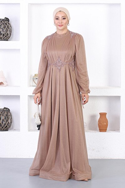 Missvalle Βραδινό φόρεμα με πέρλες και γκλίτερ Mink 12252