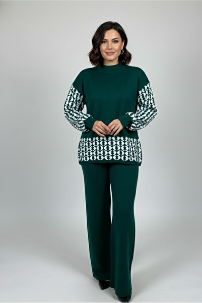 YusGos Set de tricotaje pentru femei, pantaloni cu modele geometrice, pulover