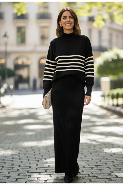 YusGos Women's Sweater Dress with Transverse Fine Line Pattern