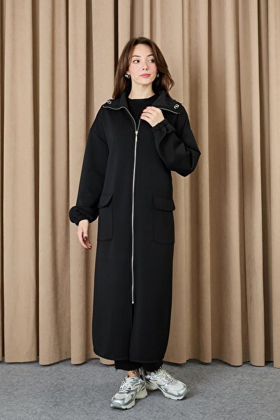 Puane Дамско палто с яка и колан на гърба - 15225MNT - ЧЕРНО