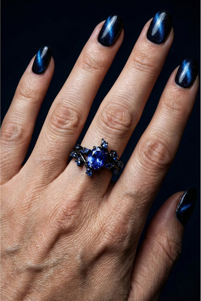 Shelby Silver Sapphire Blaze 925 Ayar Gümüş Ayarlanabilir Yüzük