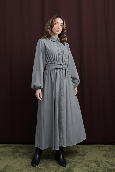 Loreen Kadın Çift Kemerli Elbise - 20700ELB - GREY