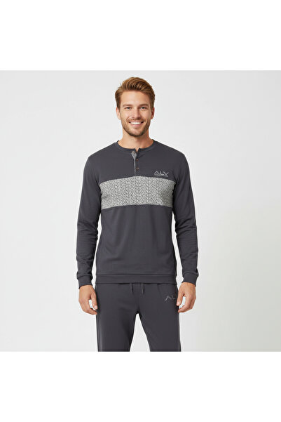 BONBON طقم بيجامة رجالي من القطن بلون مدخن AL002 V2