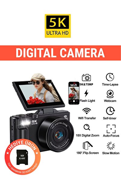 WUNİT W1 5K UHD 75 MP Dijital Kamera | 18X Zoom | Retro Tasarım | Seyahat & Vlog Fotoğrafçılığı | Ekranlı