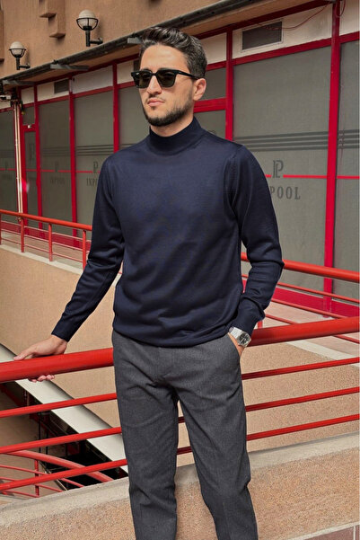 inpool Мъжки, тънък, плетен пуловер със стари пари, с половин яка