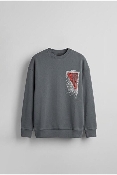 ablukaonline Anthracite Color Oversize Patterned Men's Sweatshirt