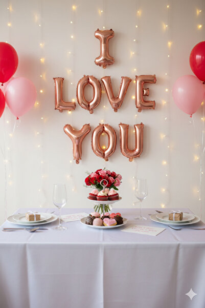 Deniz Party Store مجموعة بالونات أنا أحبك من رقائق الذهب الوردي