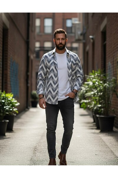 YusGos Long Sleeve Patterned Cotton Regular Fit Men's Stretch Fabric Winter S...