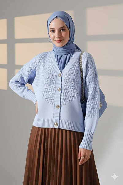 QUAWEAR V-Neck Metal Button Knitwear Cardigan