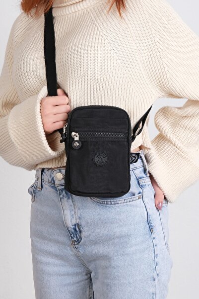 Çanta Trend حقيبة هاتف كروس بيج أسود اللون مكونة من 6 أقسام مع حزام قابل للتعديل