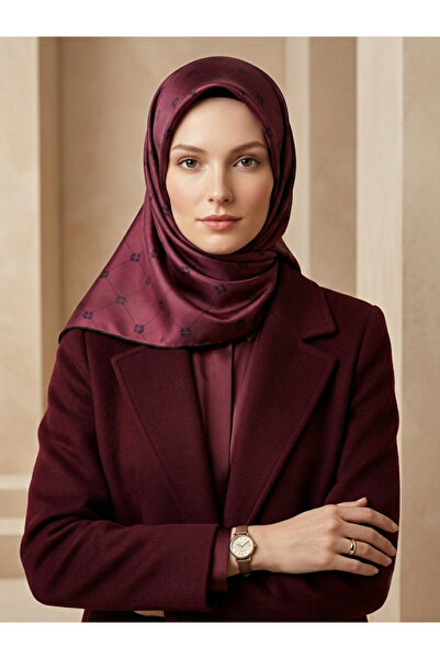 Silk Home Kadın Bordo Siyah Monogram Desen Twill İpek 11392-40