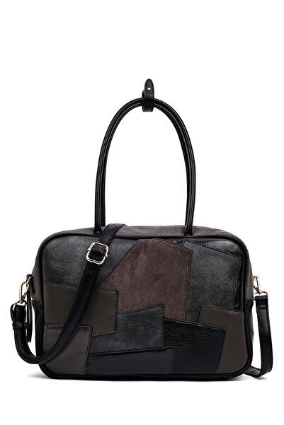 Derimod حقيبة كتف نسائية طويلة منقوشة باللون الرمادي 25ABD242314