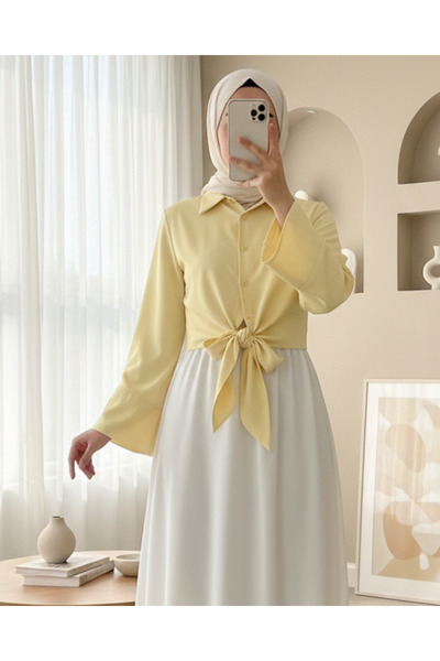 Modamorfo Side Tie Spanish Cuff Shirt -Yellow