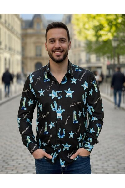 YusGos Uzun Kollu Pamuklu Modal Kumaş Desenli Regular Fit Erkek Gömlek
