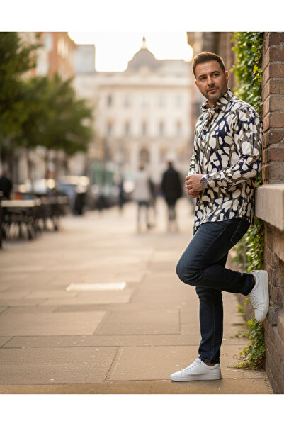 YusGos Long Sleeve Cotton Leopard Print Regular Fit Men's Shirt