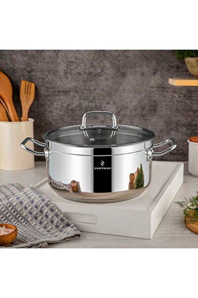 Sofram Atlas Steel Turkish Cooking Pot with Glass Lid, 22 cm