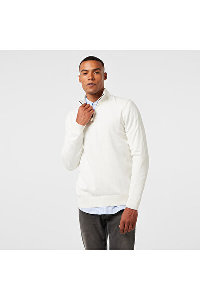 Nautica Erkek Beyaz Standart Fit Dik Yakalı Triko