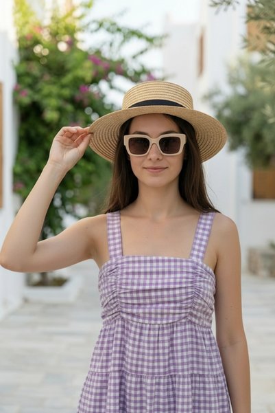 PASTELASTORE Strappy Gingham Patterned Summer Midi Length Women's Dress 1300
