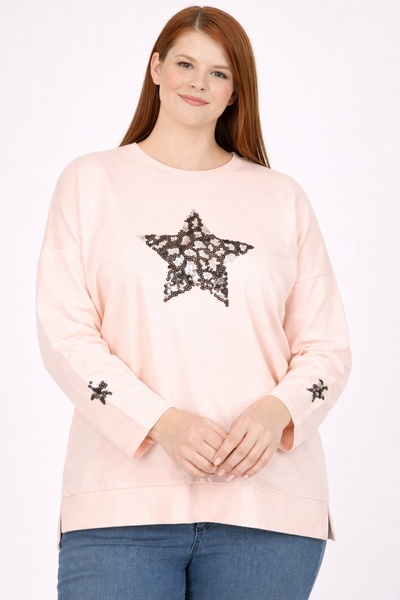 Şans Kadın Pembe Büyük Beden Payet Detaylı Sweatshirt 65n36152